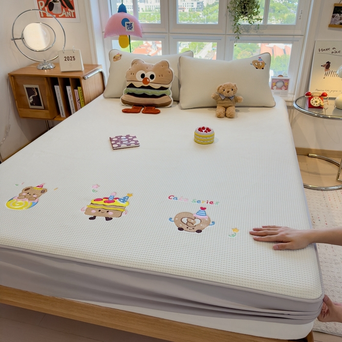 莱家富 2025新款A类华夫格夹棉床笠单品床笠单件床笠套件 烘焙童话-云絮白