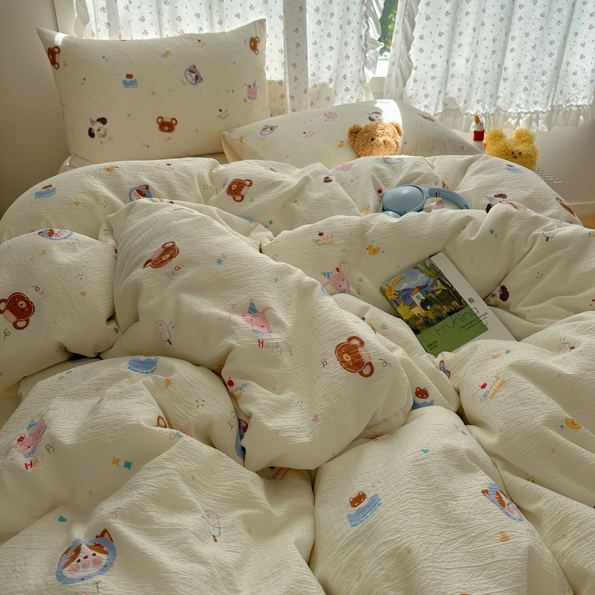 91家纺网 家纺一手货源 找家纺 顾里家纺 2025新款韩系奶萌云朵棉四件套 动物星球（米）