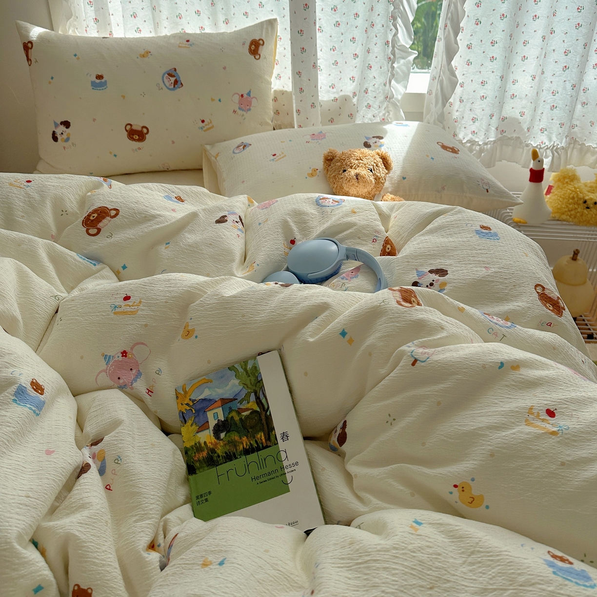 91家纺网 家纺一手货源 找家纺 顾里家纺 2025新款韩系奶萌云朵棉四件套 动物星球（米）