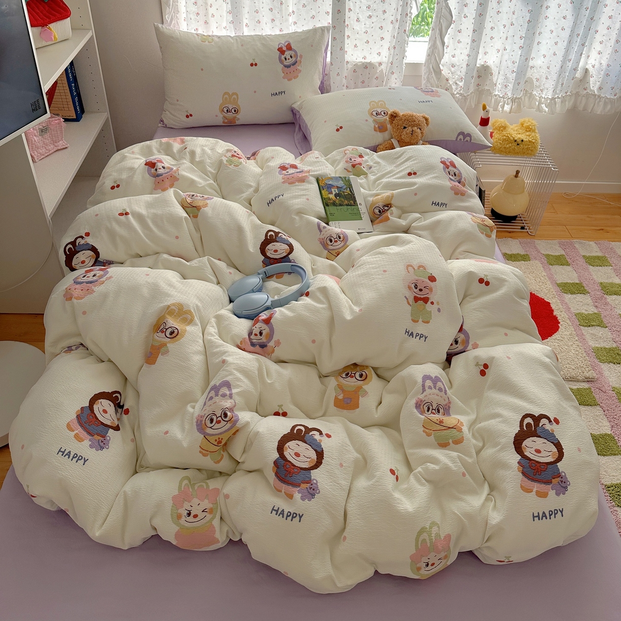 91家纺网 家纺一手货源 找家纺 顾里家纺 2025新款韩系奶萌云朵棉四件套 奈娃娃