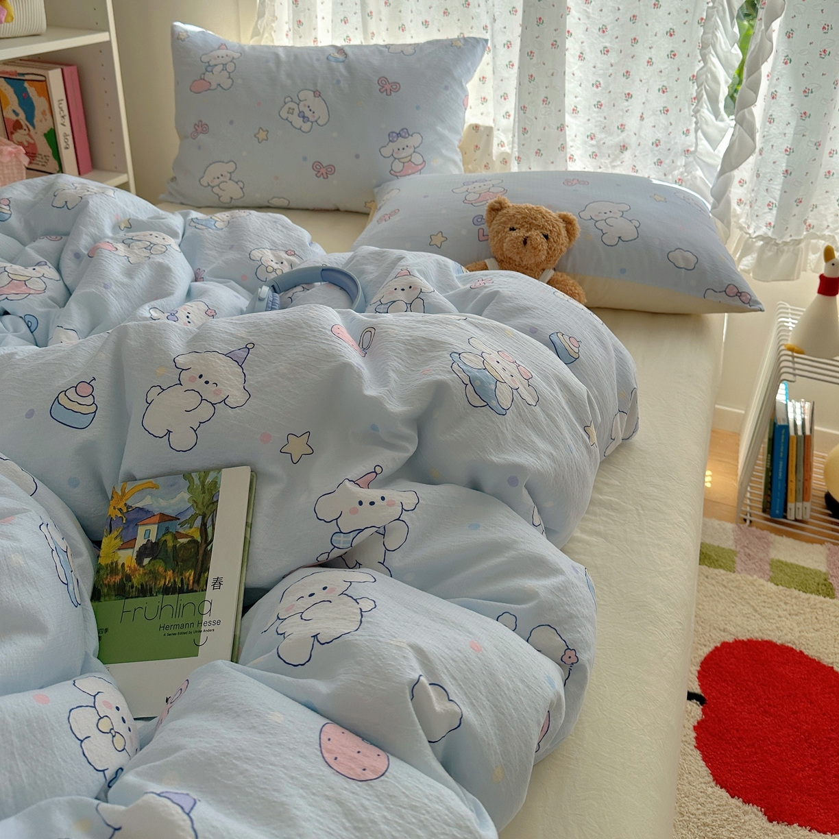 91家纺网 家纺一手货源 找家纺 顾里家纺 2025新款韩系奶萌云朵棉四件套 萌狗奶糖