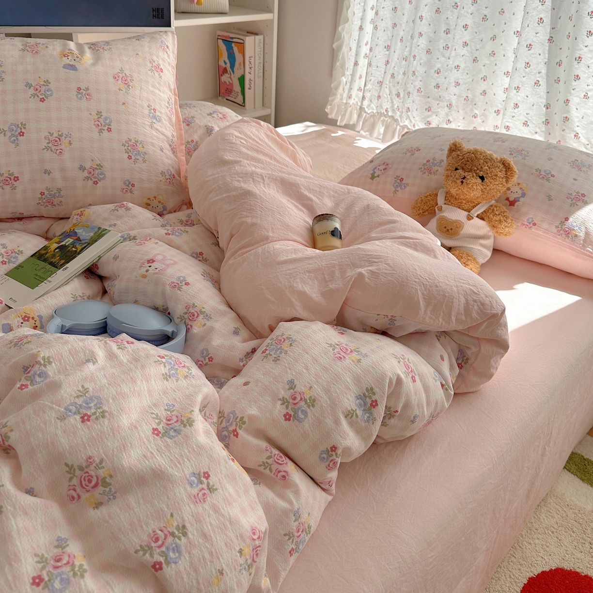 91家纺网 家纺一手货源 找家纺 顾里家纺 2025新款韩系奶萌云朵棉四件套 甜茶花猫