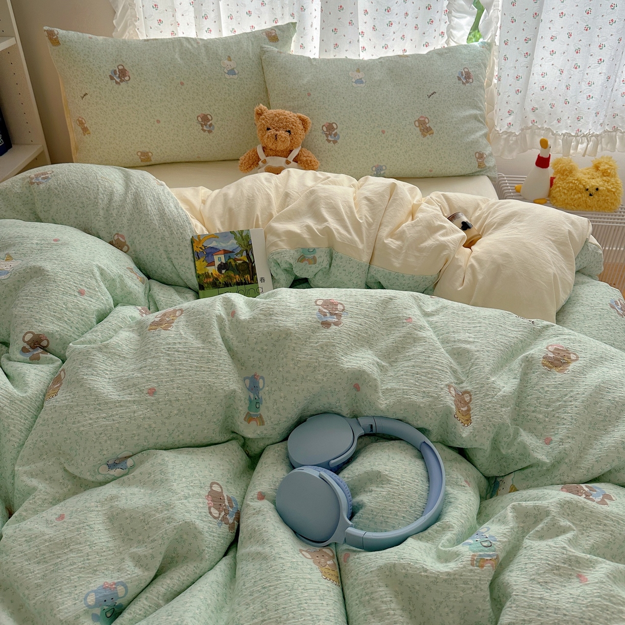 91家纺网 家纺一手货源 找家纺 顾里家纺 2025新款韩系奶萌云朵棉四件套 塔小象