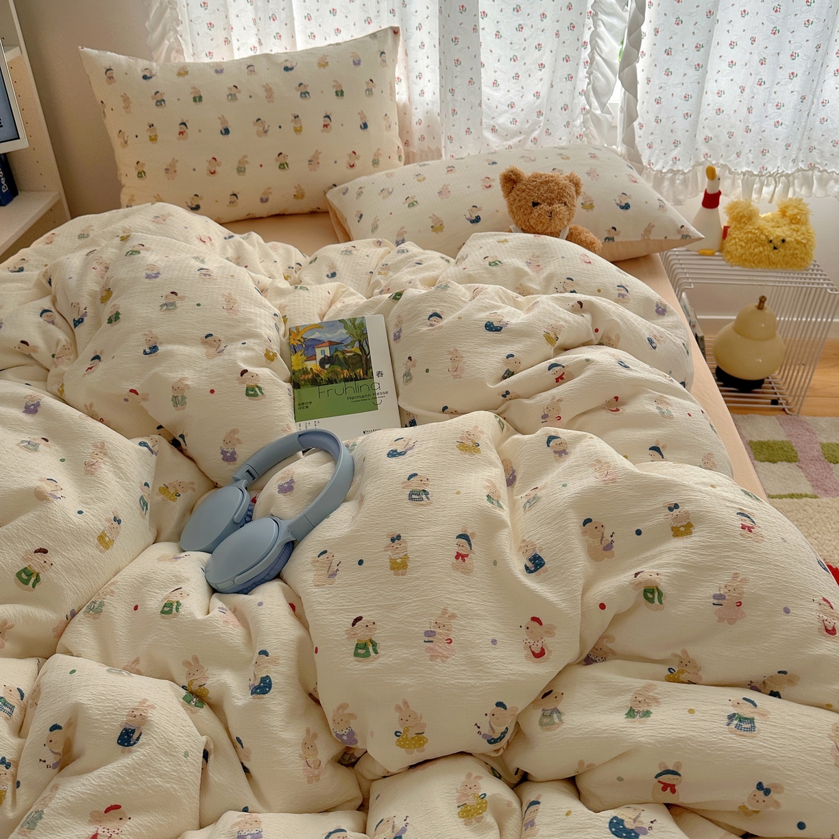 91家纺网 家纺一手货源 找家纺 顾里家纺 2025新款韩系奶萌云朵棉四件套 小甜兔兔