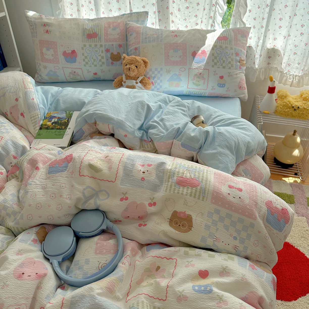 91家纺网 家纺一手货源 找家纺 顾里家纺 2025新款韩系奶萌云朵棉四件套 拼图好友