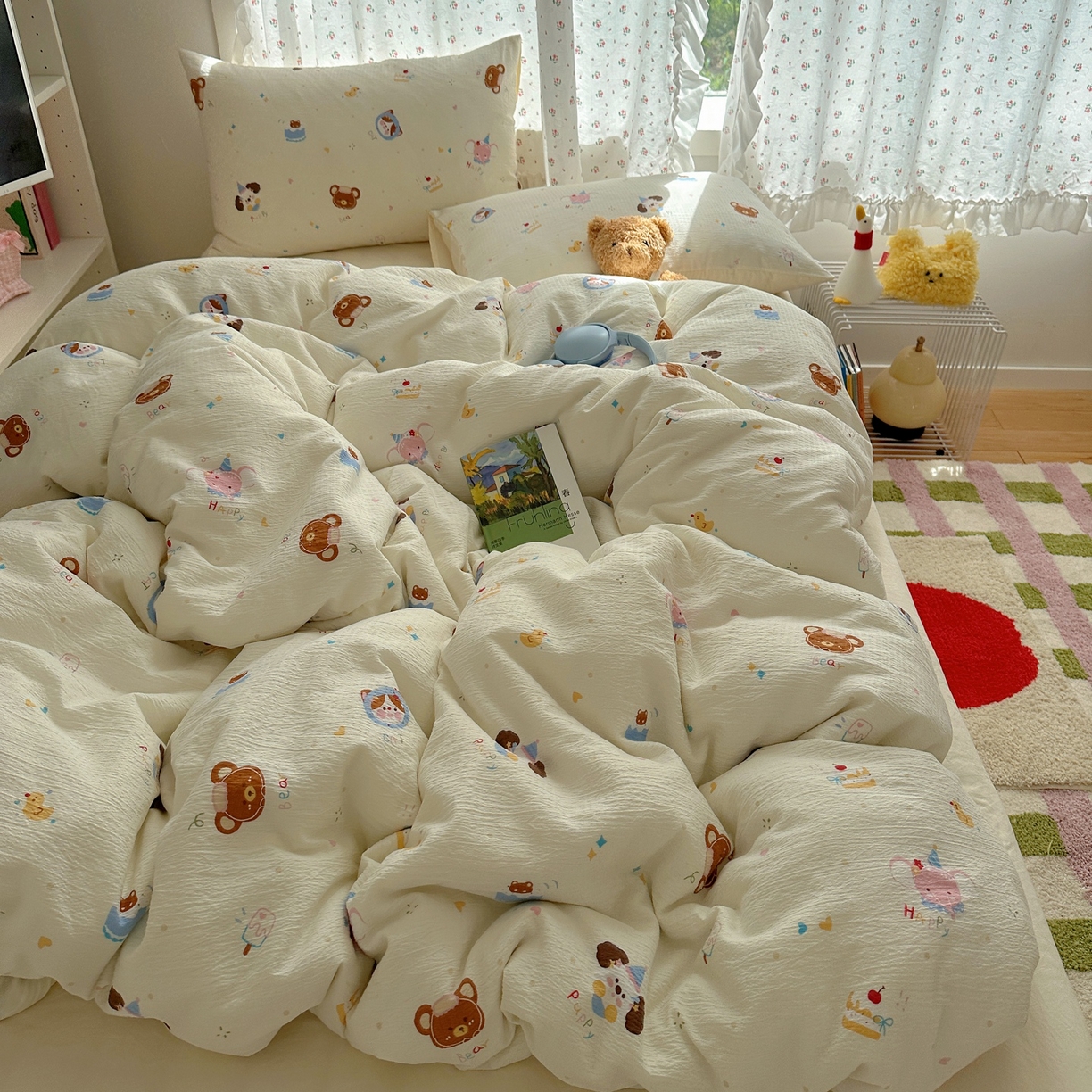 91家纺网 家纺一手货源 找家纺 顾里家纺 2025新款韩系奶萌云朵棉四件套 动物星球（米）