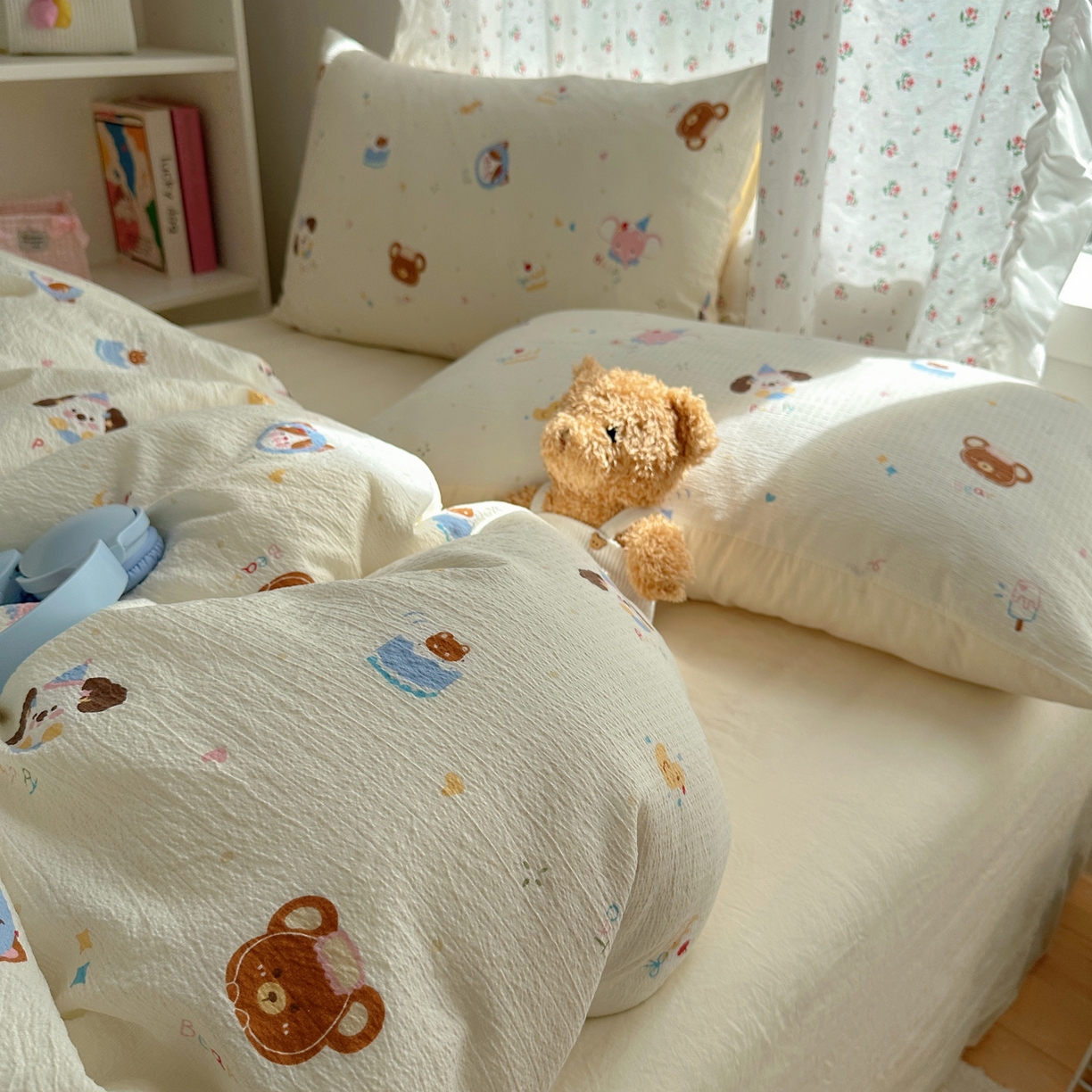 91家纺网 家纺一手货源 找家纺 顾里家纺 2025新款韩系奶萌云朵棉四件套 动物星球（米）