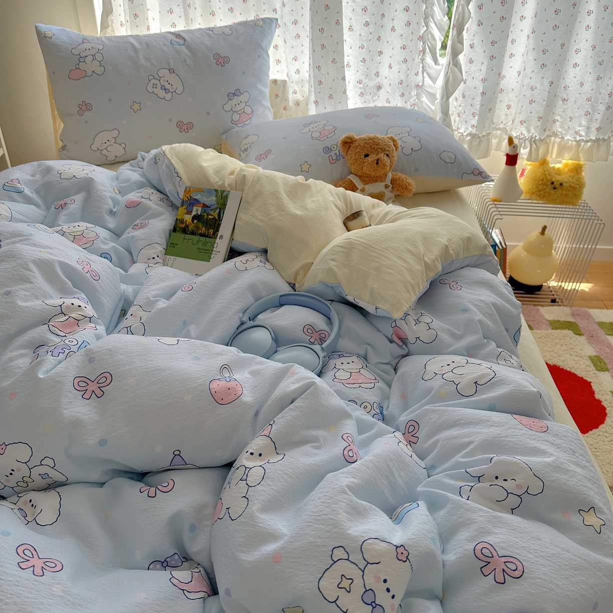 91家纺网 家纺一手货源 找家纺 顾里家纺 2025新款韩系奶萌云朵棉四件套 萌狗奶糖