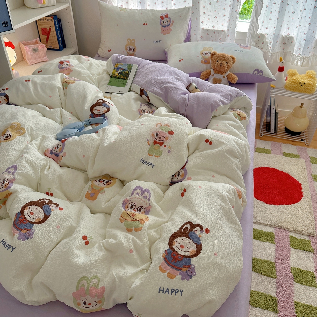 91家纺网 家纺一手货源 找家纺 顾里家纺 2025新款韩系奶萌云朵棉四件套 奈娃娃