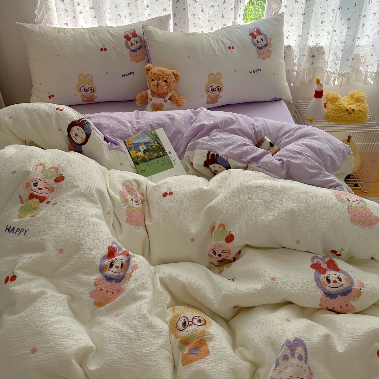 91家纺网 家纺一手货源 找家纺 顾里家纺 2025新款韩系奶萌云朵棉四件套 奈娃娃