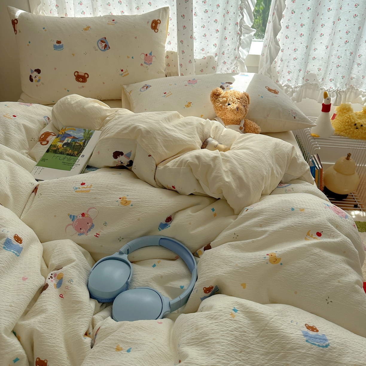 91家纺网 家纺一手货源 找家纺 顾里家纺 2025新款韩系奶萌云朵棉四件套 动物星球（米）