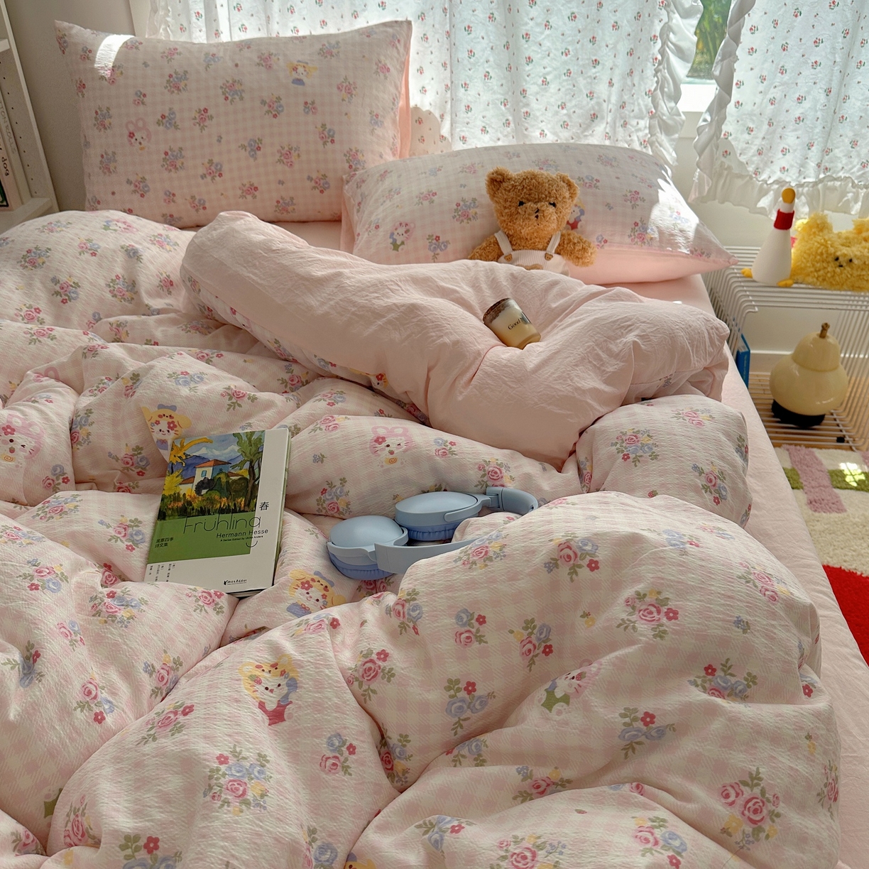 91家纺网 家纺一手货源 找家纺 顾里家纺 2025新款韩系奶萌云朵棉四件套 甜茶花猫