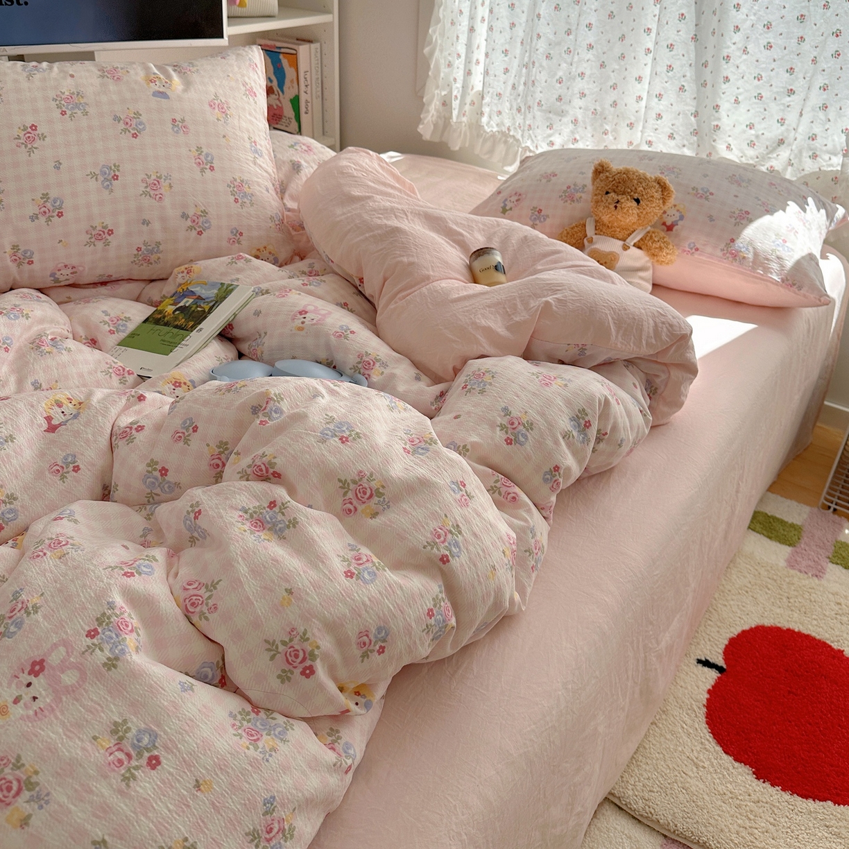 91家纺网 家纺一手货源 找家纺 顾里家纺 2025新款韩系奶萌云朵棉四件套 甜茶花猫