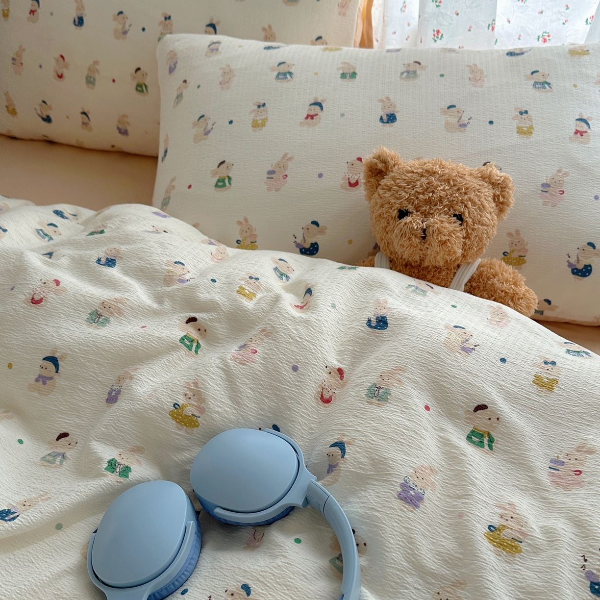 91家纺网 家纺一手货源 找家纺 顾里家纺 2025新款韩系奶萌云朵棉四件套 小甜兔兔