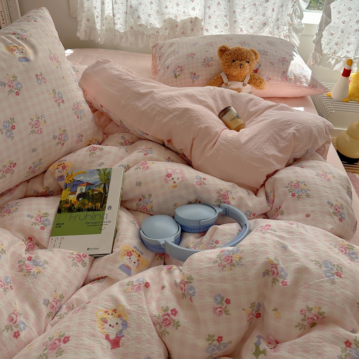 91家纺网 家纺一手货源 找家纺 顾里家纺 2025新款韩系奶萌云朵棉四件套 甜茶花猫