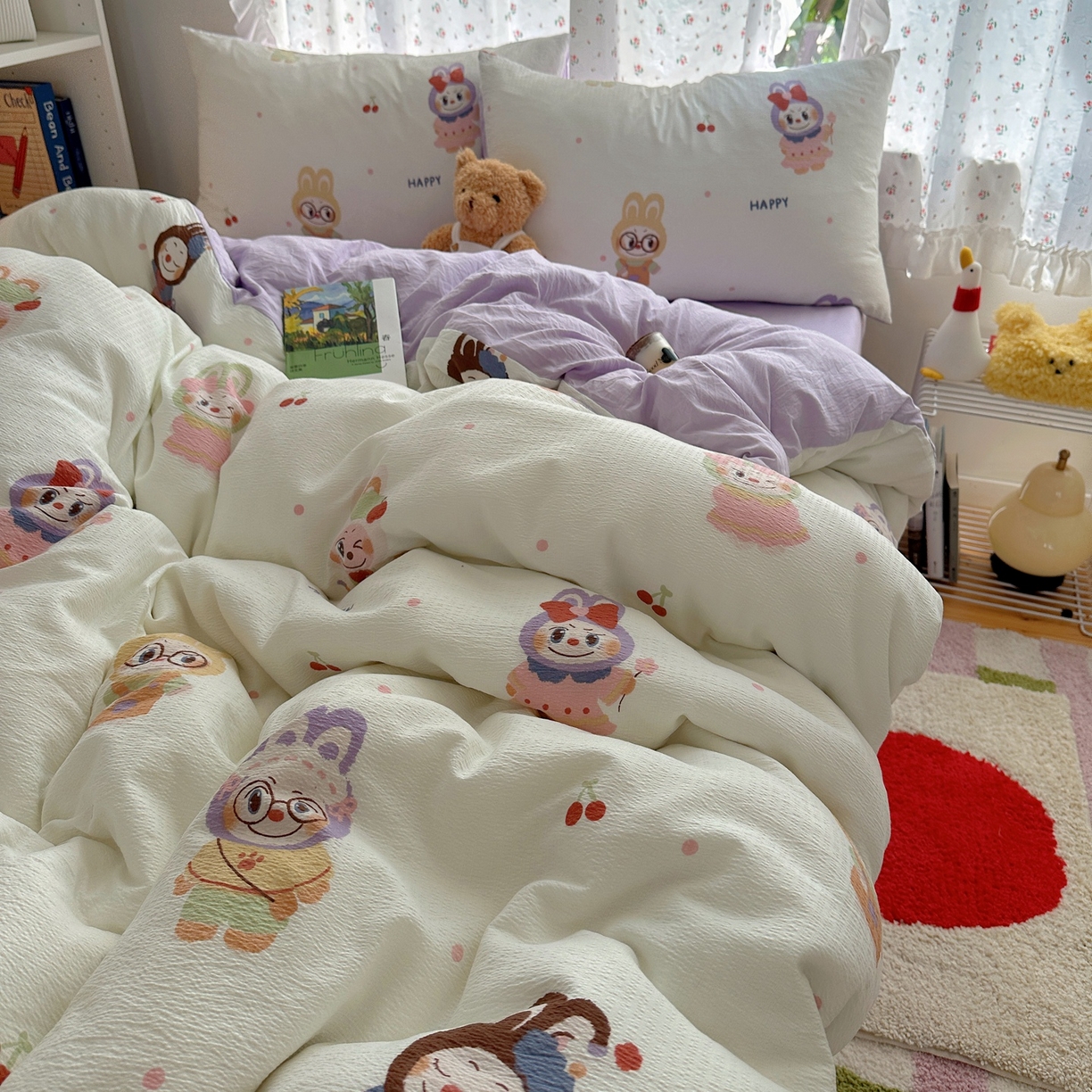 91家纺网 家纺一手货源 找家纺 顾里家纺 2025新款韩系奶萌云朵棉四件套 奈娃娃