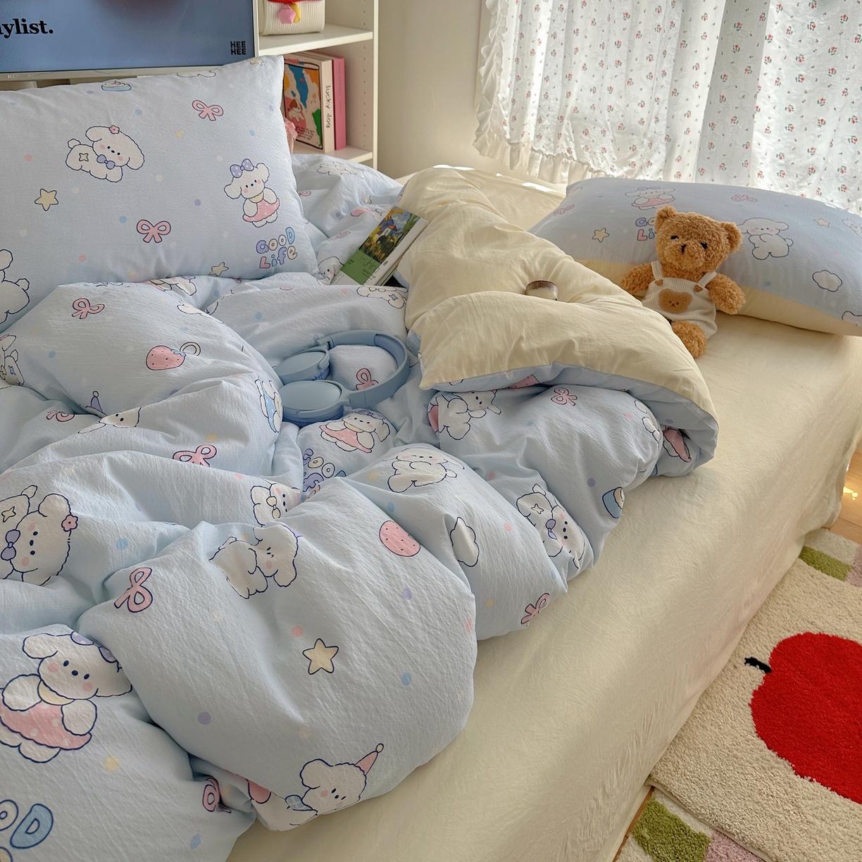 91家纺网 家纺一手货源 找家纺 顾里家纺 2025新款韩系奶萌云朵棉四件套 萌狗奶糖