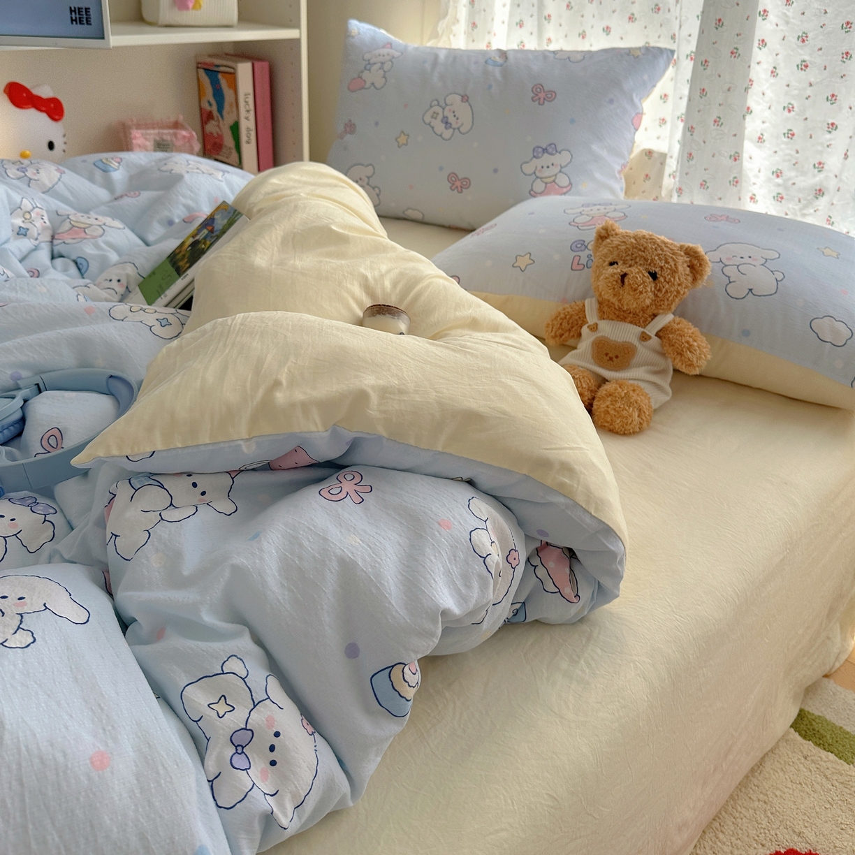 91家纺网 家纺一手货源 找家纺 顾里家纺 2025新款韩系奶萌云朵棉四件套 萌狗奶糖