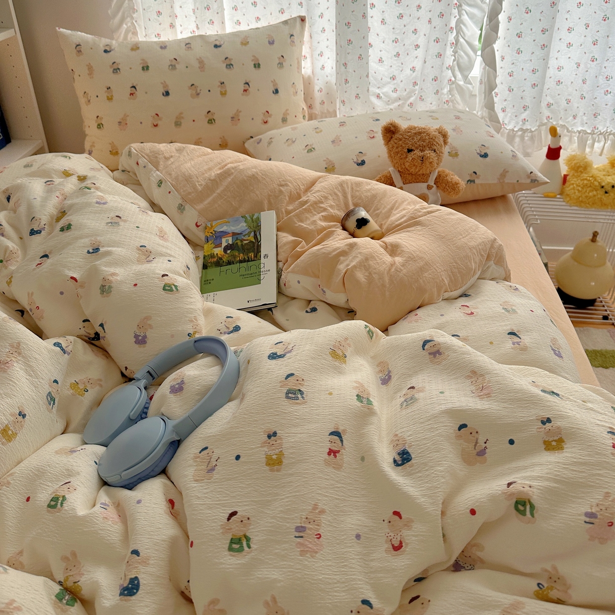 91家纺网 家纺一手货源 找家纺 顾里家纺 2025新款韩系奶萌云朵棉四件套 小甜兔兔