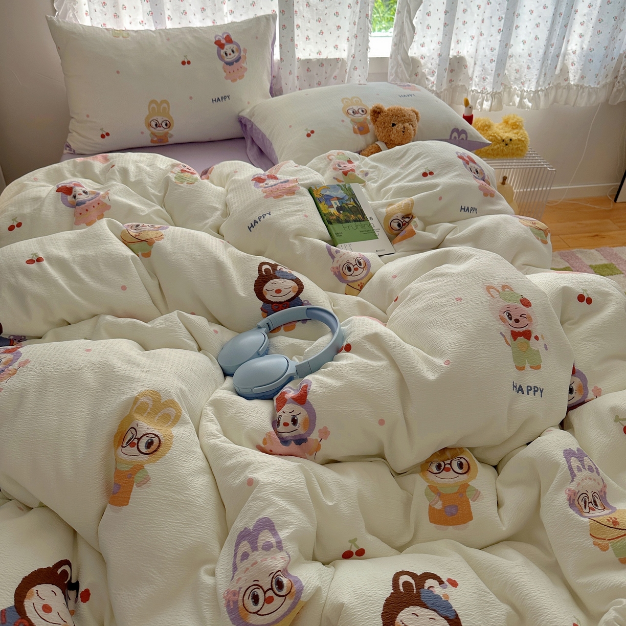 91家纺网 家纺一手货源 找家纺 顾里家纺 2025新款韩系奶萌云朵棉四件套 奈娃娃