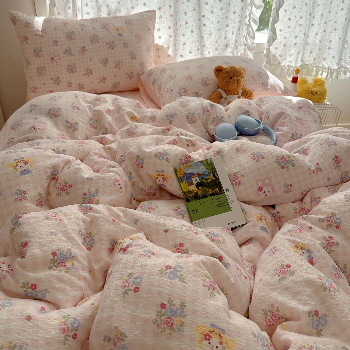 91家纺网 家纺一手货源 找家纺 顾里家纺 2025新款韩系奶萌云朵棉四件套 甜茶花猫