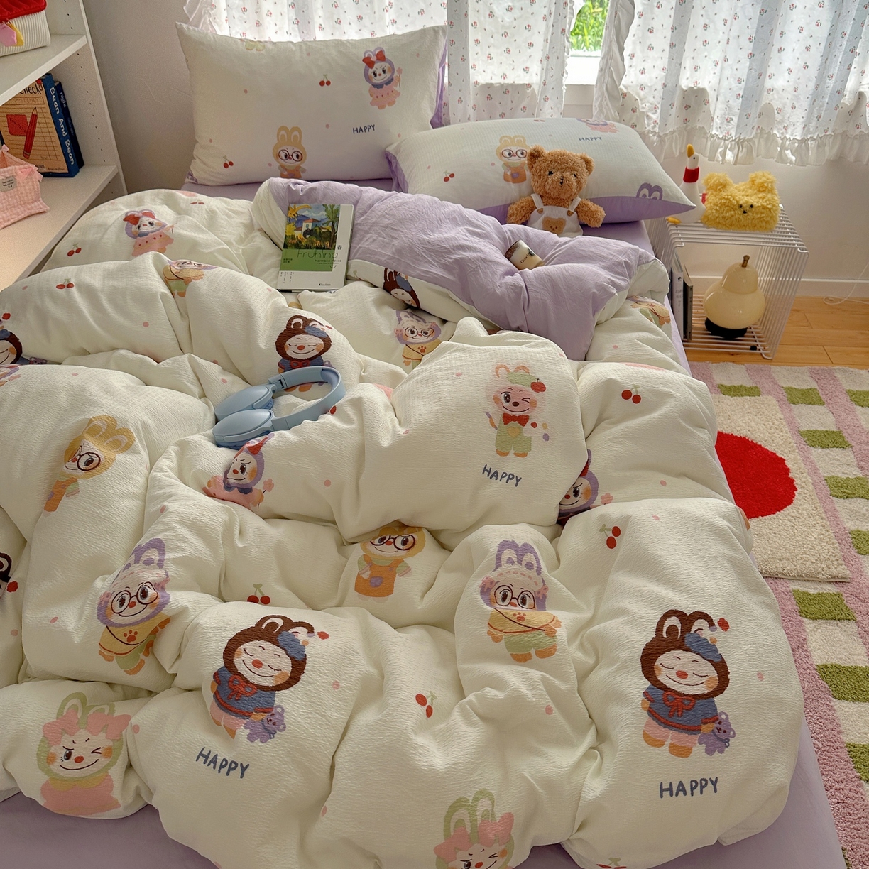 91家纺网 家纺一手货源 找家纺 顾里家纺 2025新款韩系奶萌云朵棉四件套 奈娃娃