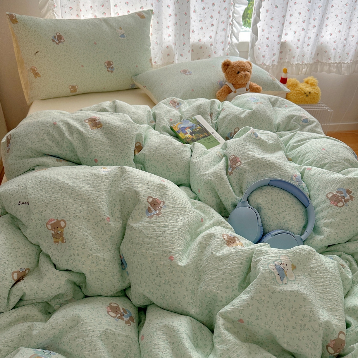 91家纺网 家纺一手货源 找家纺 顾里家纺 2025新款韩系奶萌云朵棉四件套 塔小象