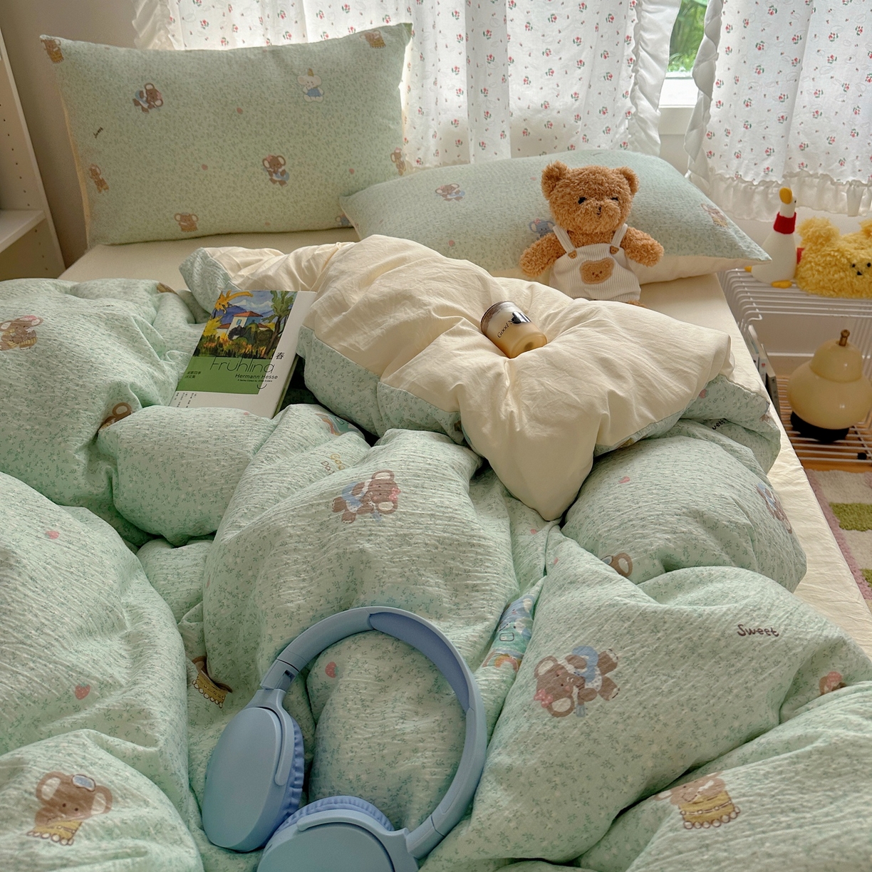 91家纺网 家纺一手货源 找家纺 顾里家纺 2025新款韩系奶萌云朵棉四件套 塔小象