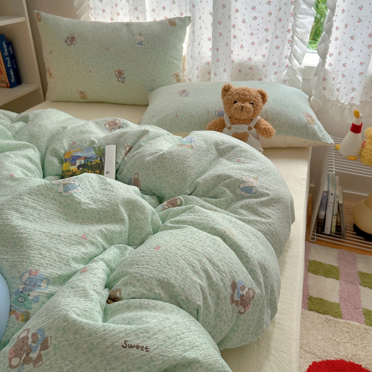 91家纺网 家纺一手货源 找家纺 顾里家纺 2025新款韩系奶萌云朵棉四件套 塔小象