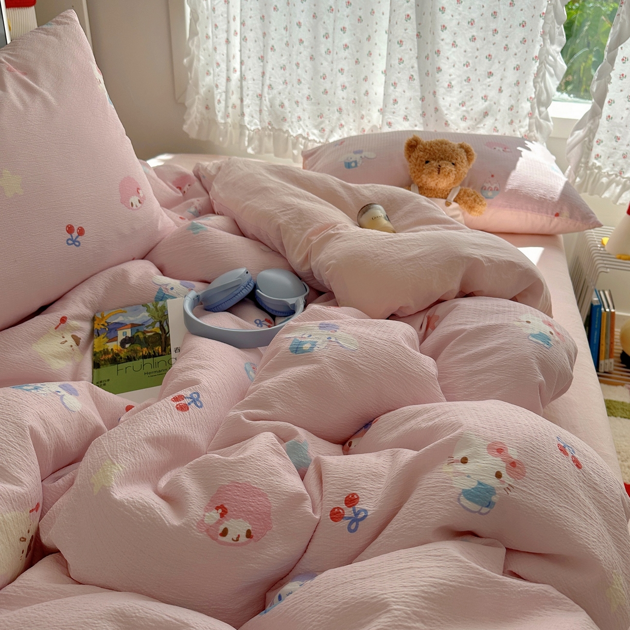 91家纺网 家纺一手货源 找家纺 顾里家纺 2025新款韩系奶萌云朵棉四件套 甜心萌宝