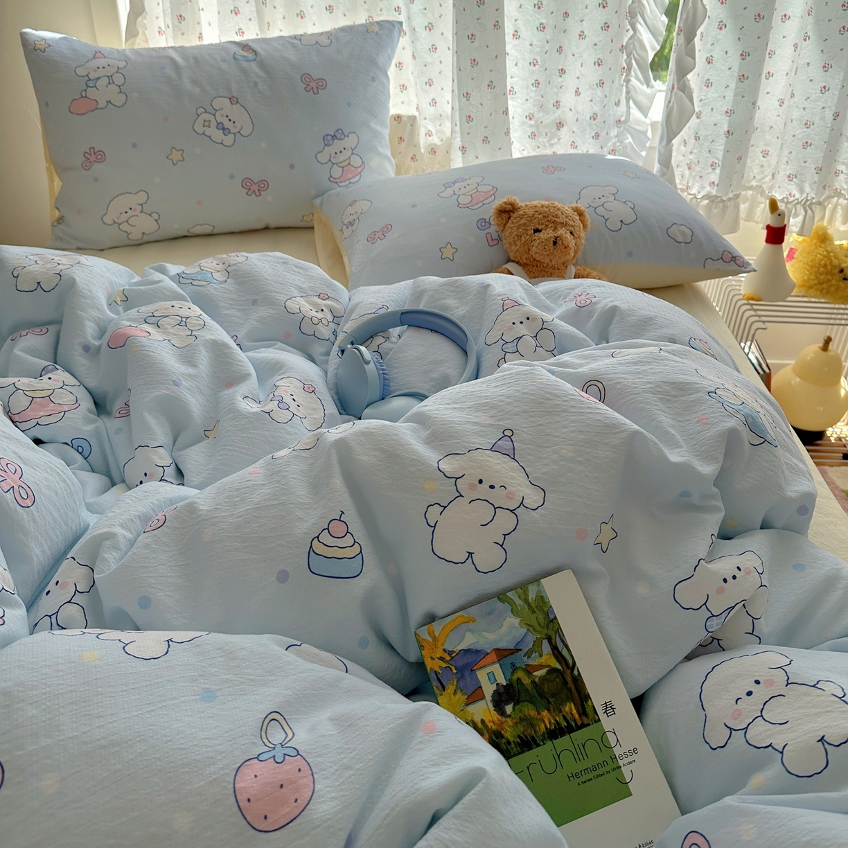 91家纺网 家纺一手货源 找家纺 顾里家纺 2025新款韩系奶萌云朵棉四件套 萌狗奶糖