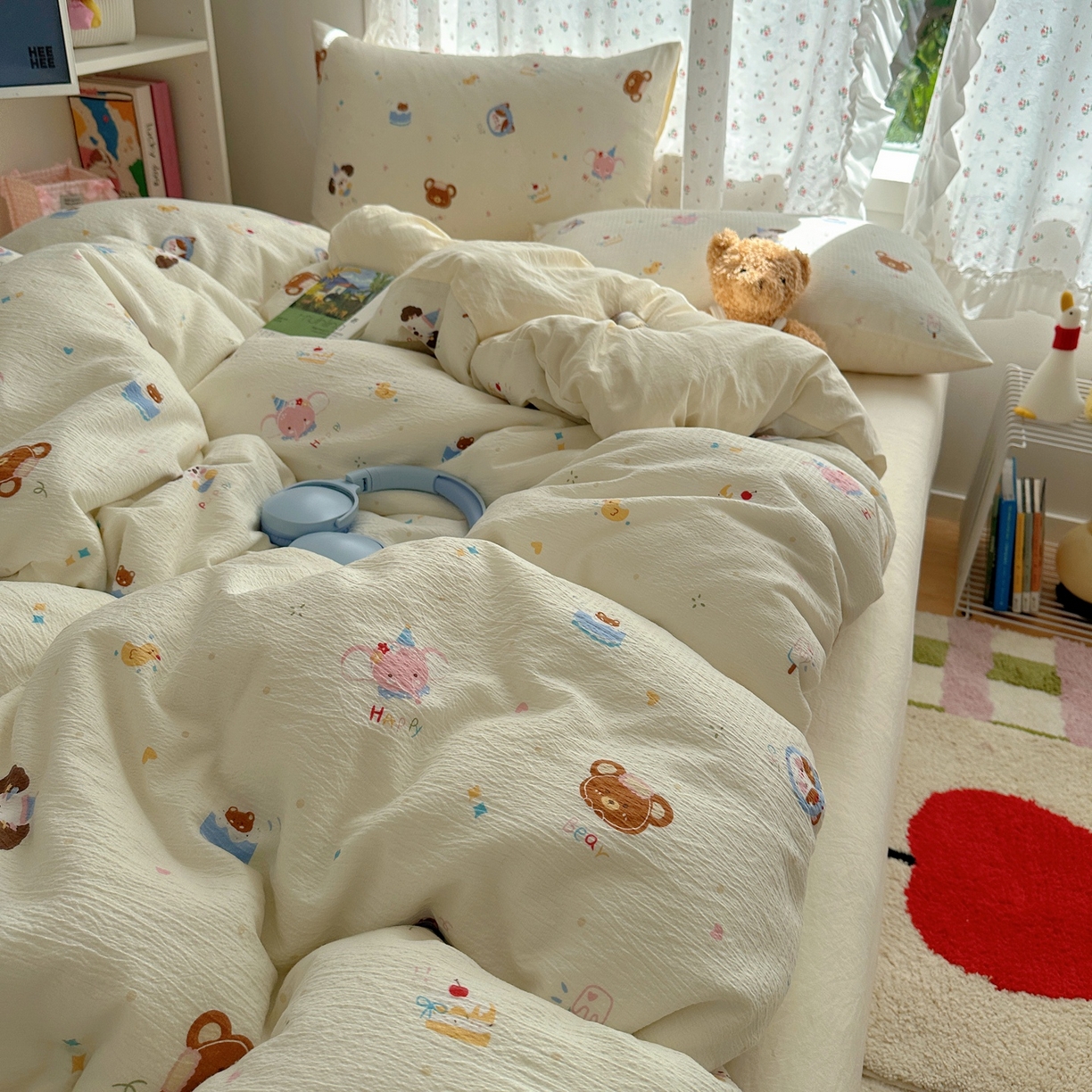 91家纺网 家纺一手货源 找家纺 顾里家纺 2025新款韩系奶萌云朵棉四件套 动物星球（米）