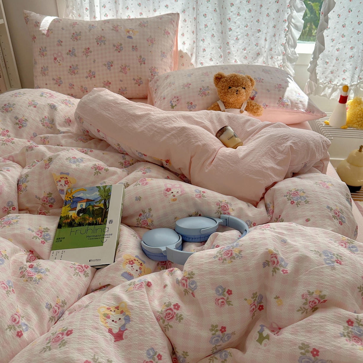 91家纺网 家纺一手货源 找家纺 顾里家纺 2025新款韩系奶萌云朵棉四件套 甜茶花猫