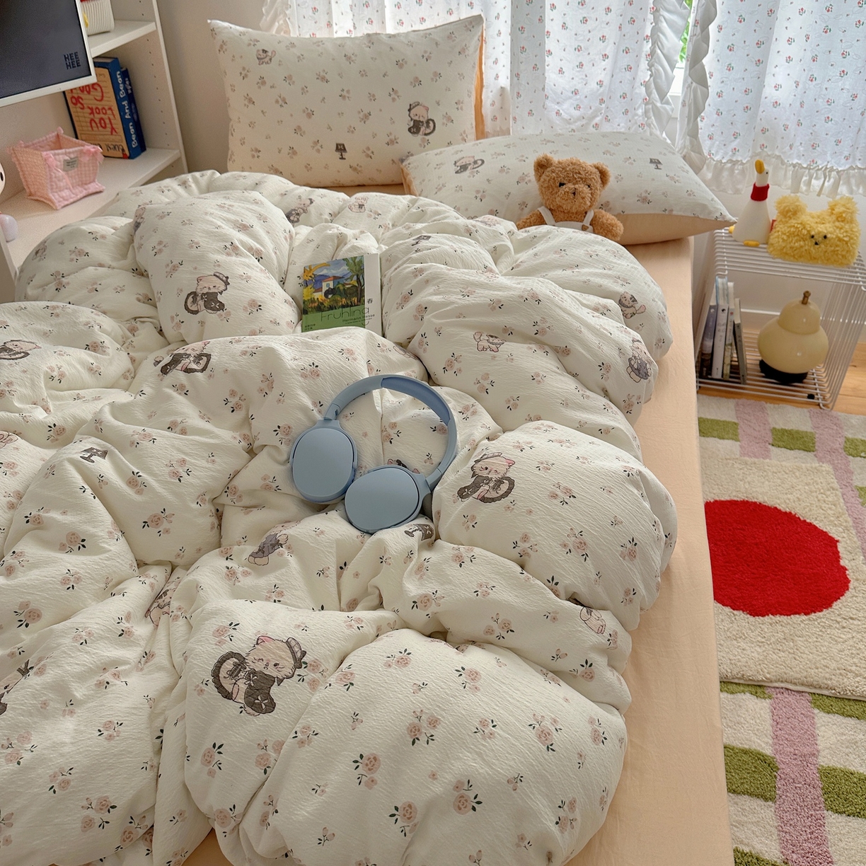 91家纺网 家纺一手货源 找家纺 顾里家纺 2025新款韩系奶萌云朵棉四件套 奶茶喵酱