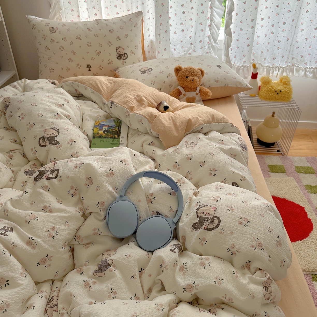 91家纺网 家纺一手货源 找家纺 顾里家纺 2025新款韩系奶萌云朵棉四件套 奶茶喵酱