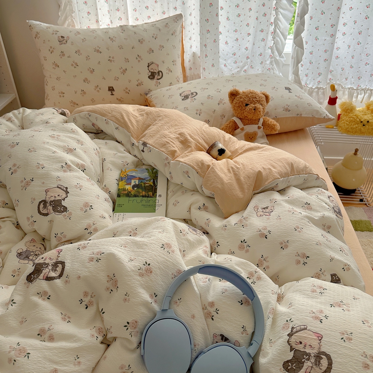 91家纺网 家纺一手货源 找家纺 顾里家纺 2025新款韩系奶萌云朵棉四件套 奶茶喵酱