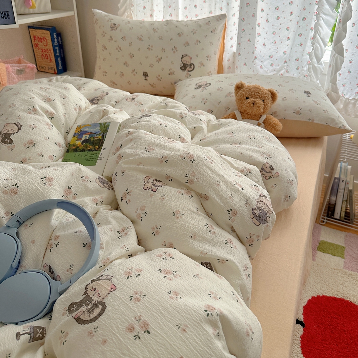 91家纺网 家纺一手货源 找家纺 顾里家纺 2025新款韩系奶萌云朵棉四件套 奶茶喵酱