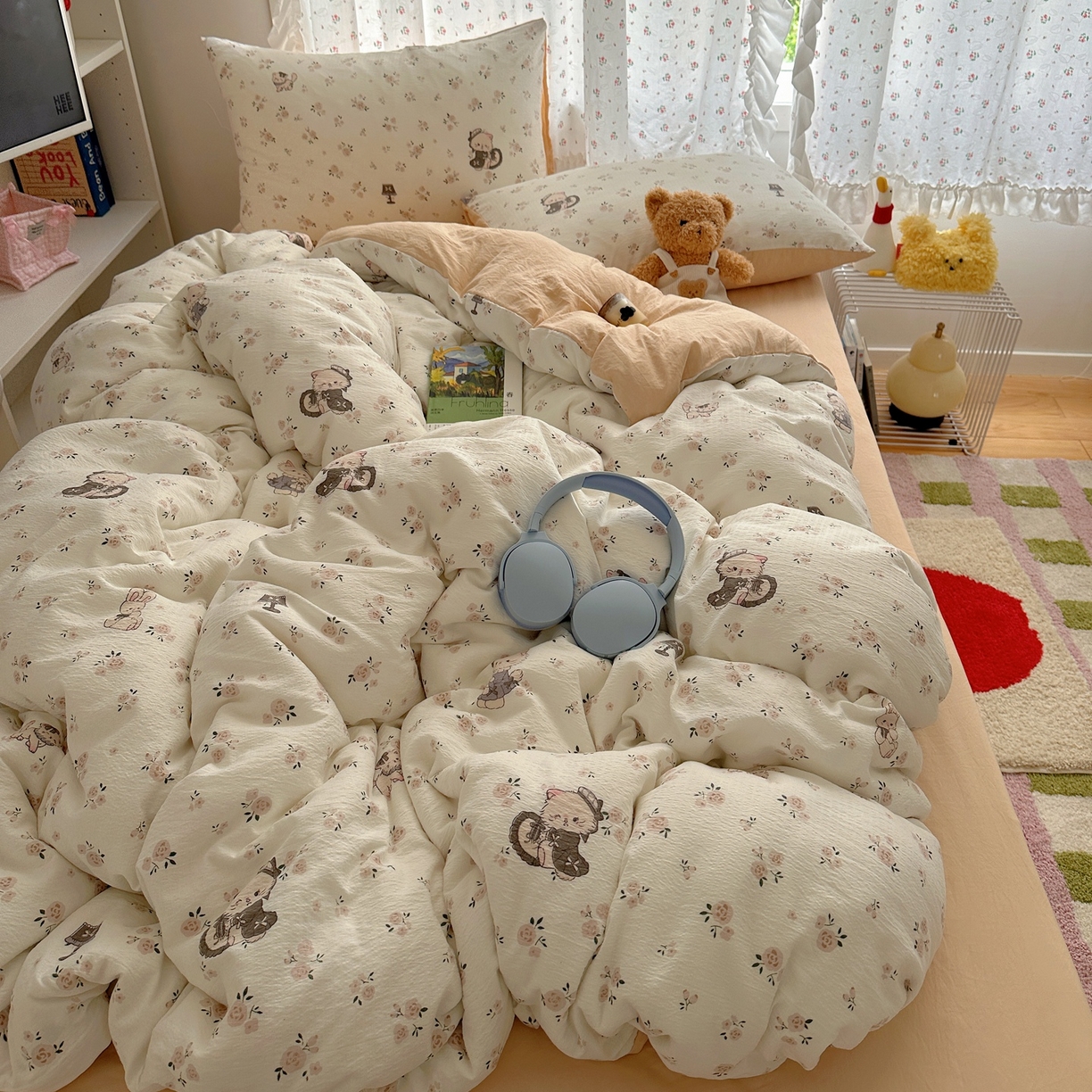 91家纺网 家纺一手货源 找家纺 顾里家纺 2025新款韩系奶萌云朵棉四件套 奶茶喵酱