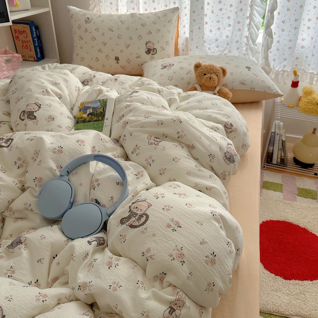 91家纺网 家纺一手货源 找家纺 顾里家纺 2025新款韩系奶萌云朵棉四件套 奶茶喵酱