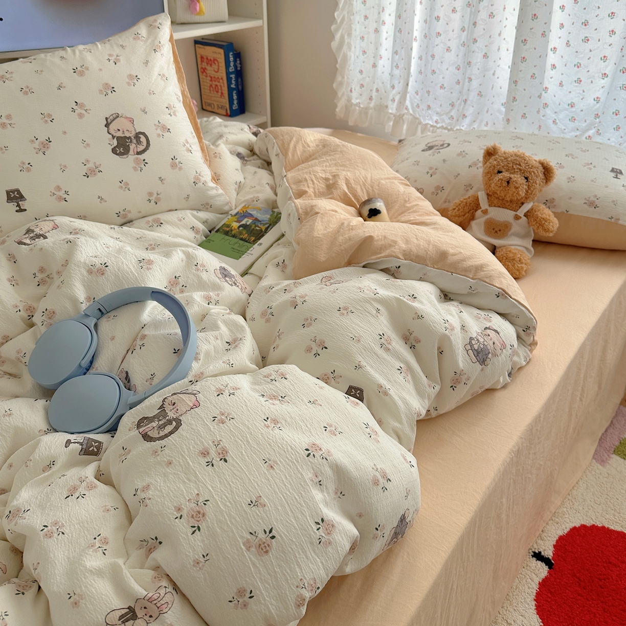 91家纺网 家纺一手货源 找家纺 顾里家纺 2025新款韩系奶萌云朵棉四件套 奶茶喵酱
