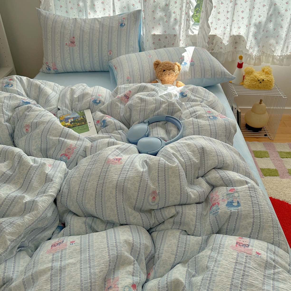 91家纺网 家纺一手货源 找家纺 顾里家纺 2025新款韩系奶萌云朵棉四件套 甜心兔酱