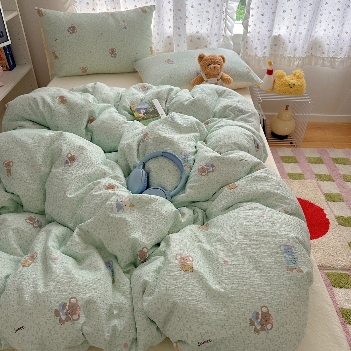 91家纺网 家纺一手货源 找家纺 顾里家纺 2025新款韩系奶萌云朵棉四件套 塔小象