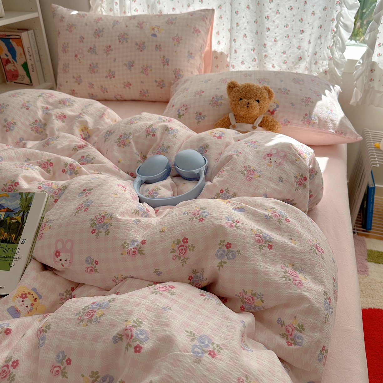 91家纺网 家纺一手货源 找家纺 顾里家纺 2025新款韩系奶萌云朵棉四件套 甜茶花猫