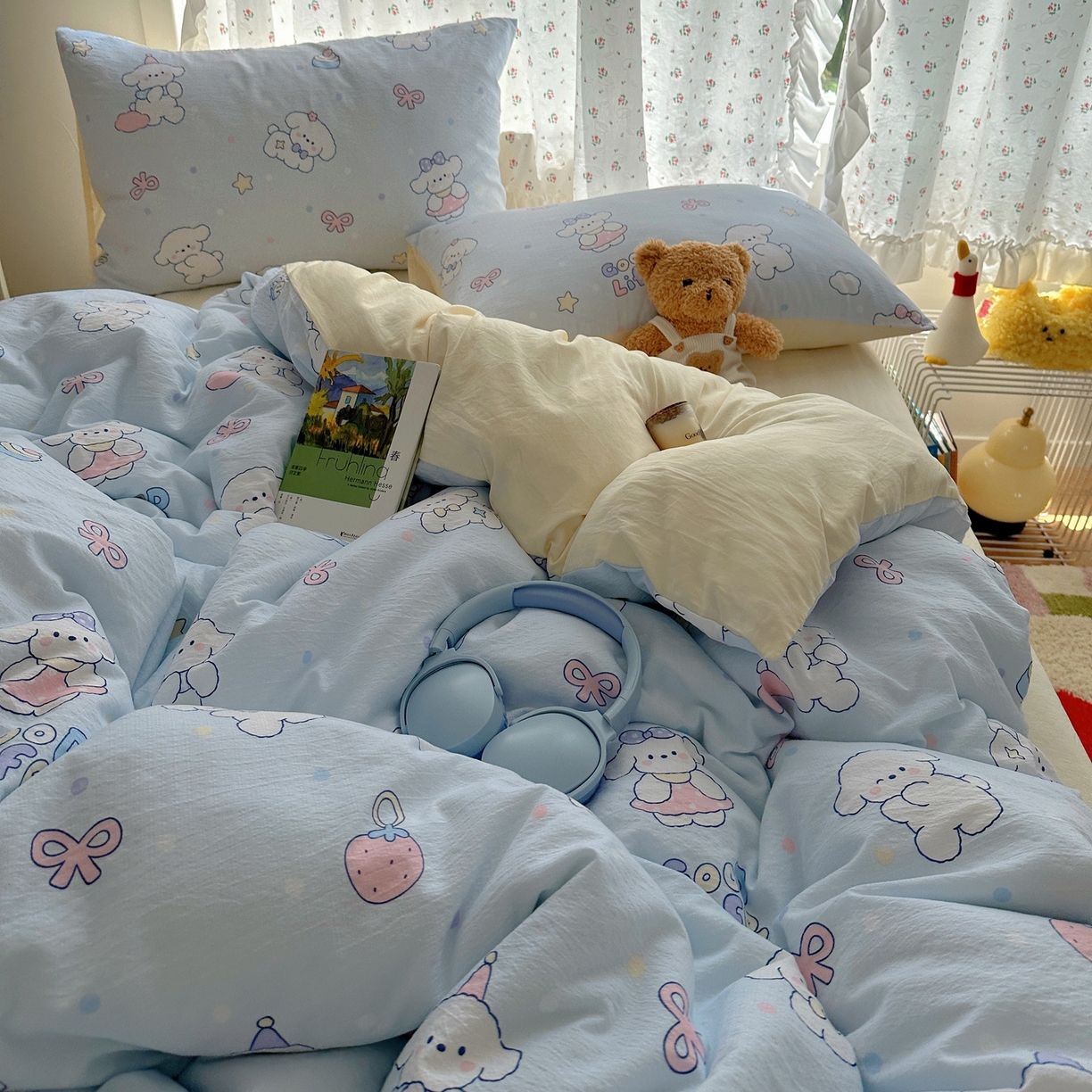 91家纺网 家纺一手货源 找家纺 顾里家纺 2025新款韩系奶萌云朵棉四件套 萌狗奶糖