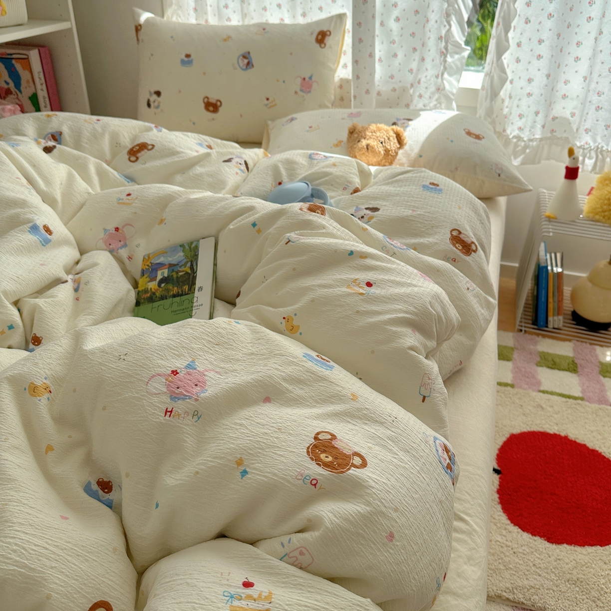 91家纺网 家纺一手货源 找家纺 顾里家纺 2025新款韩系奶萌云朵棉四件套 动物星球（米）