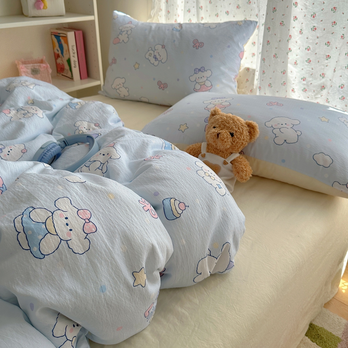 91家纺网 家纺一手货源 找家纺 顾里家纺 2025新款韩系奶萌云朵棉四件套 萌狗奶糖