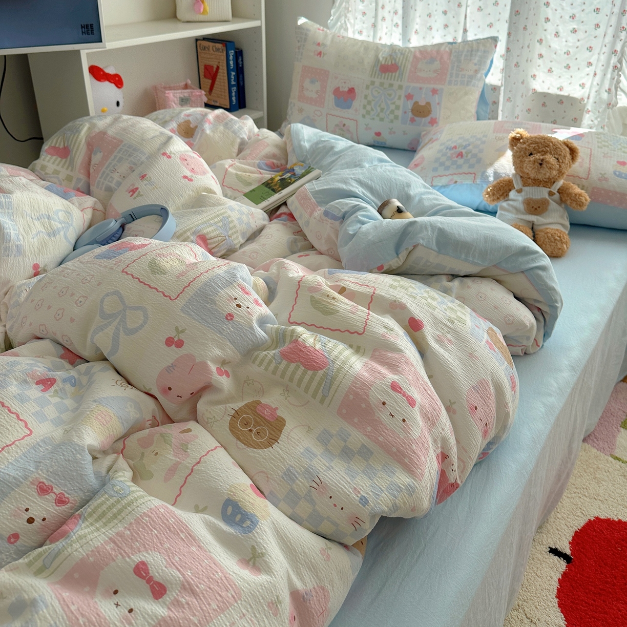 91家纺网 家纺一手货源 找家纺 顾里家纺 2025新款韩系奶萌云朵棉四件套 拼图好友