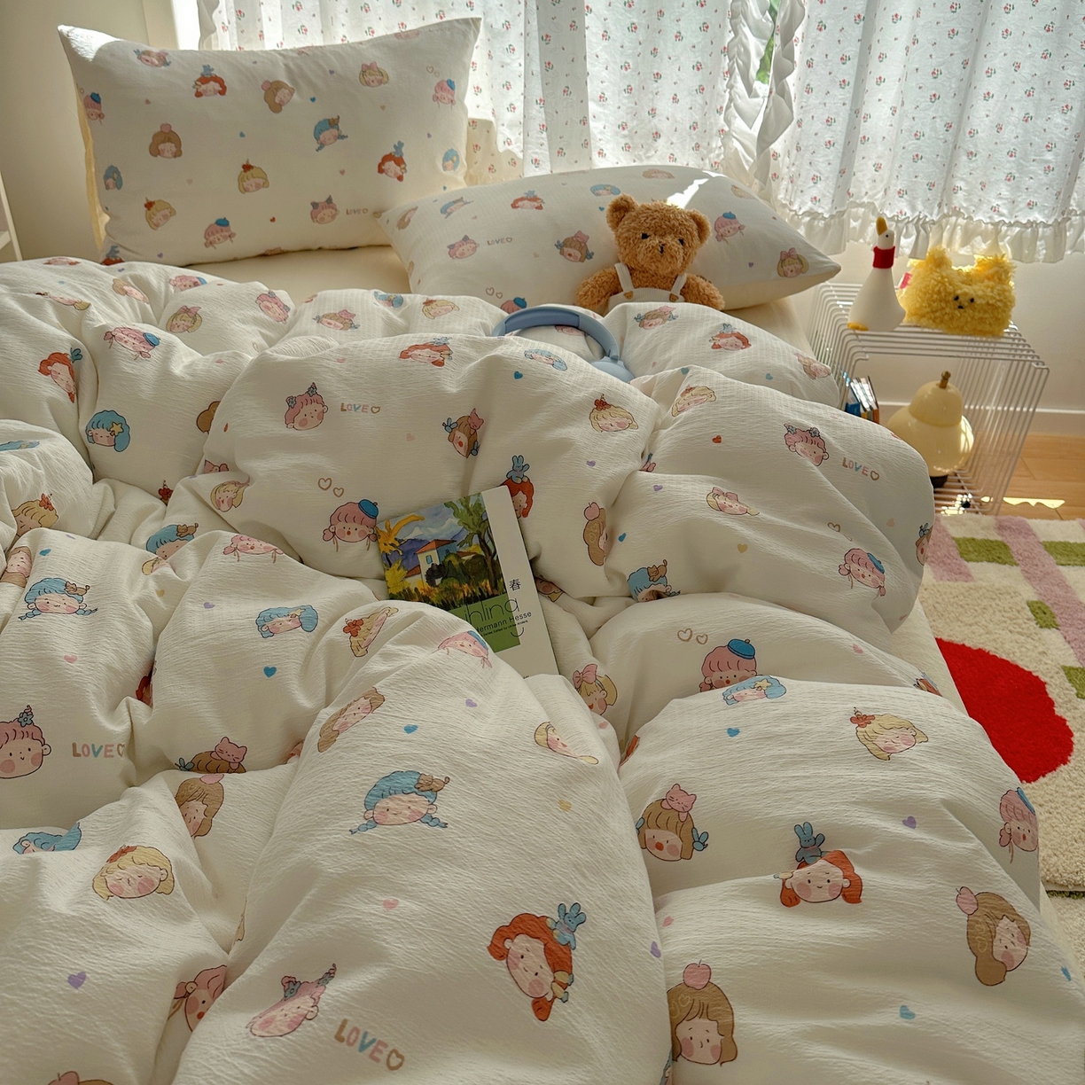 91家纺网 家纺一手货源 找家纺 顾里家纺 2025新款韩系奶萌云朵棉四件套 幼稚园