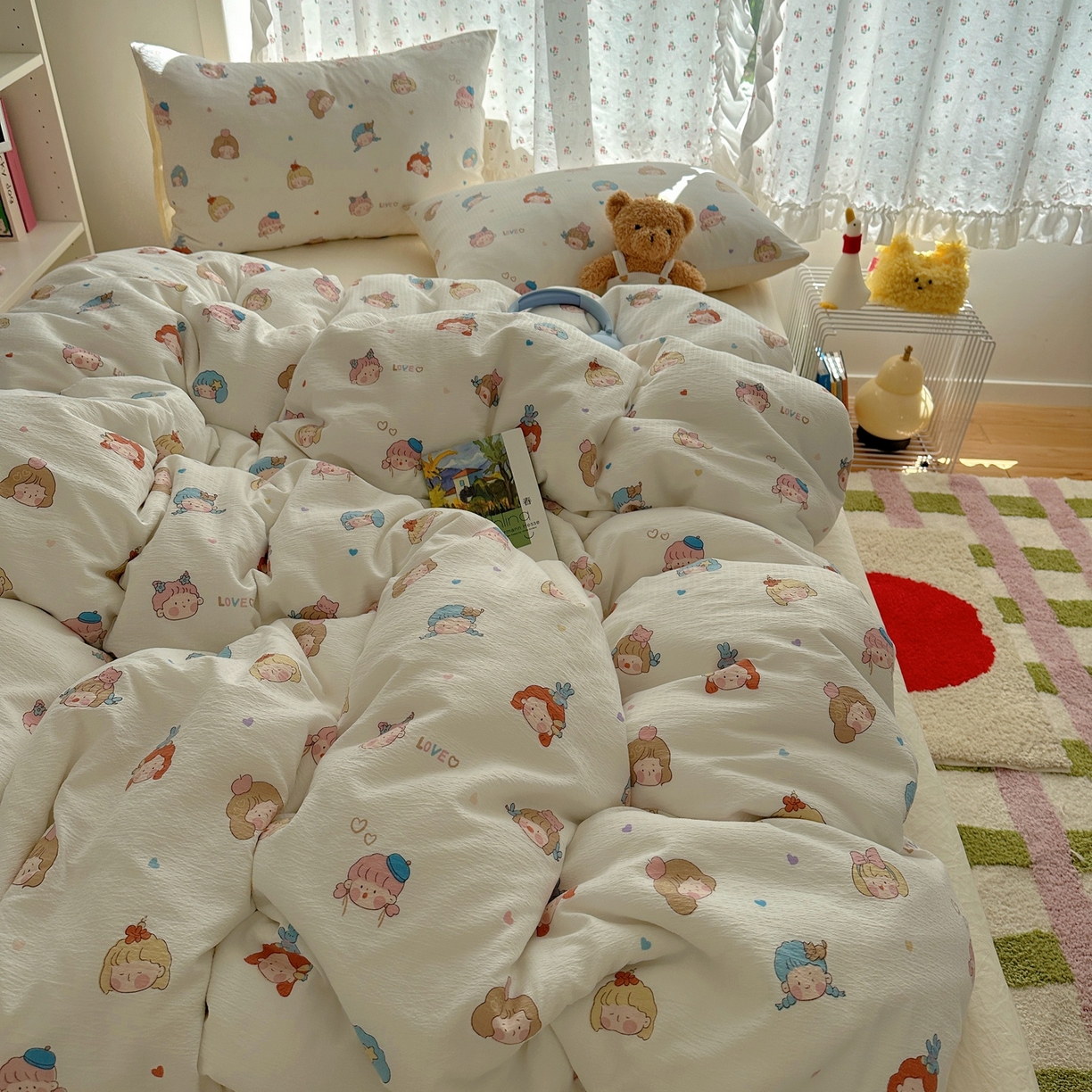 91家纺网 家纺一手货源 找家纺 顾里家纺 2025新款韩系奶萌云朵棉四件套 幼稚园