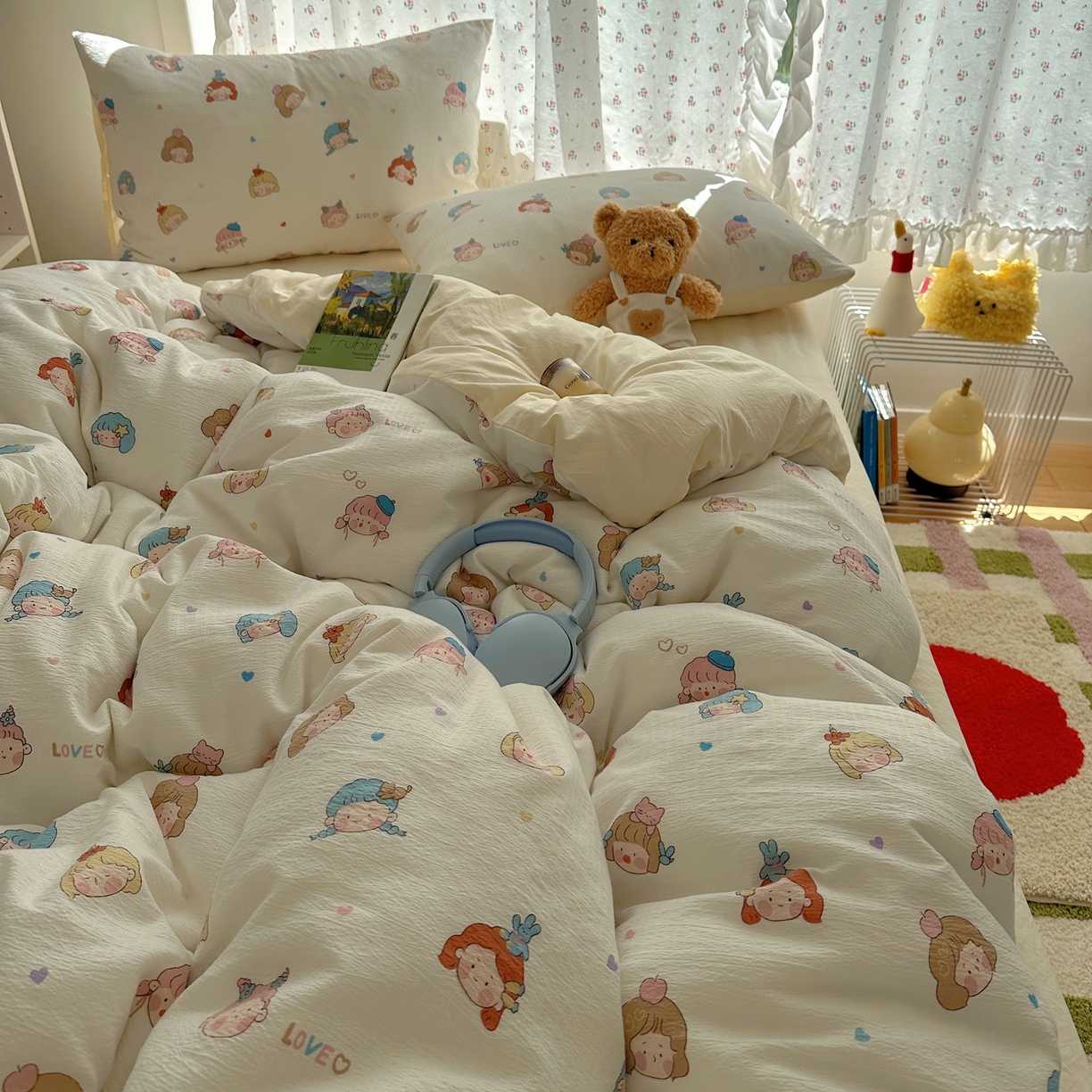 91家纺网 家纺一手货源 找家纺 顾里家纺 2025新款韩系奶萌云朵棉四件套 幼稚园